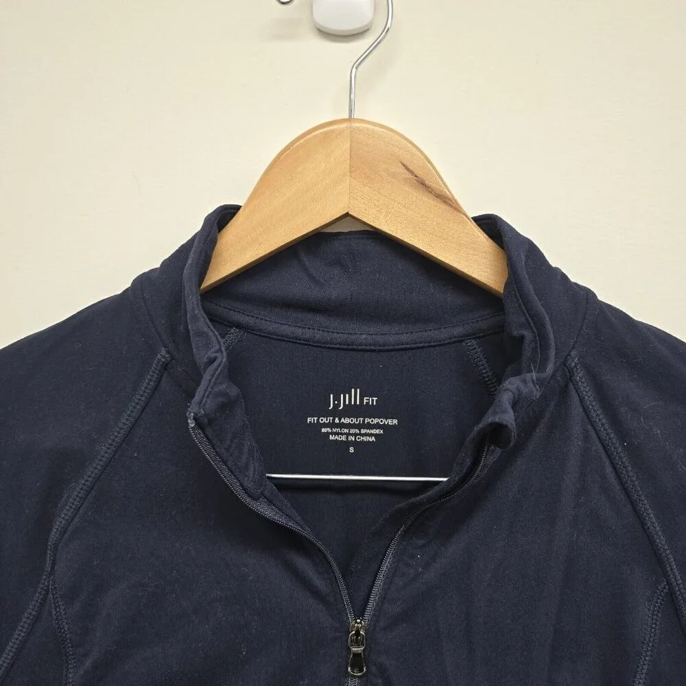 J Jill Fit Out & About Popover Pullover Womens Small Navy 1/4 Zip Stretch Pocket